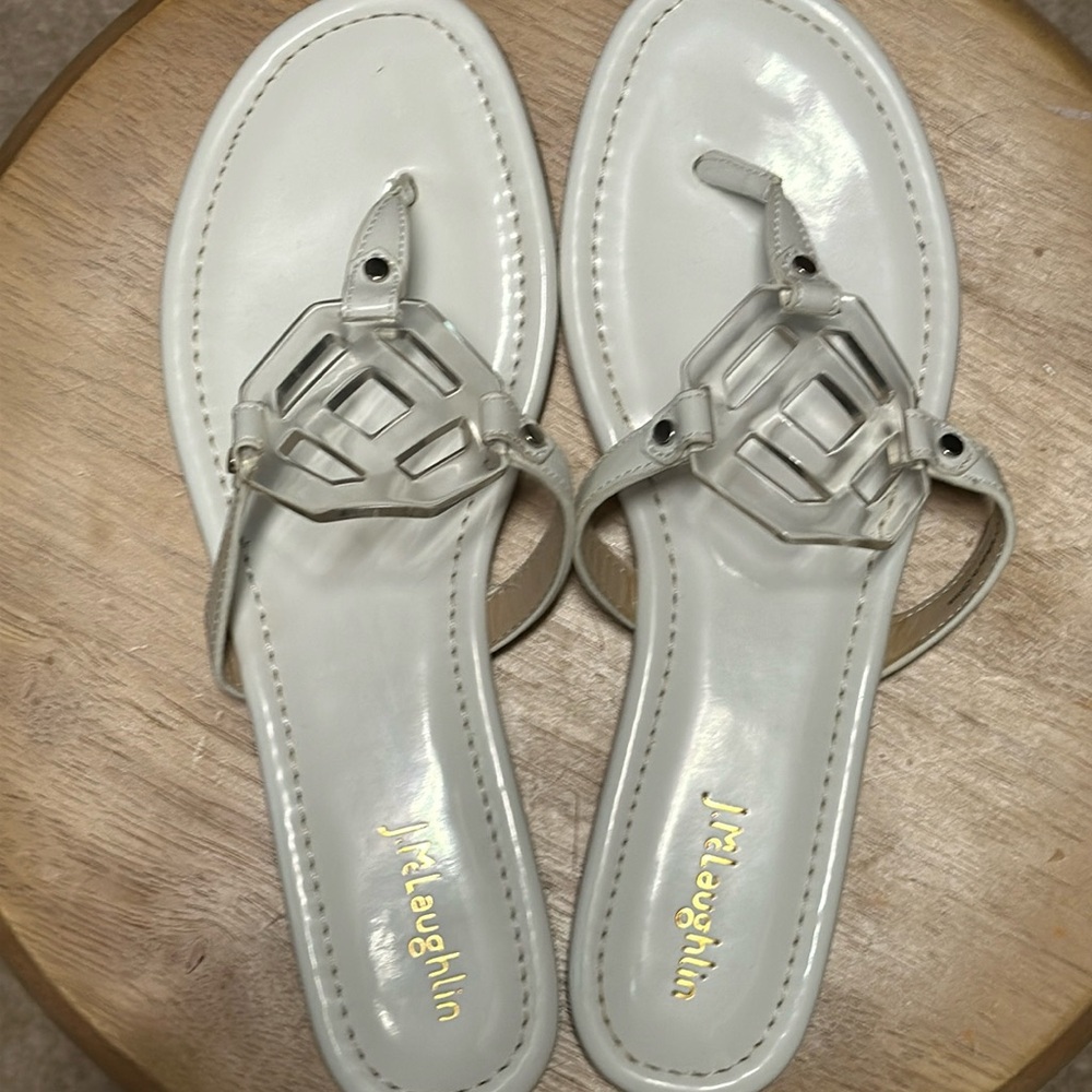 New, J.Mclaughlin Lucy patent leather slip on sandals women's size 11 white